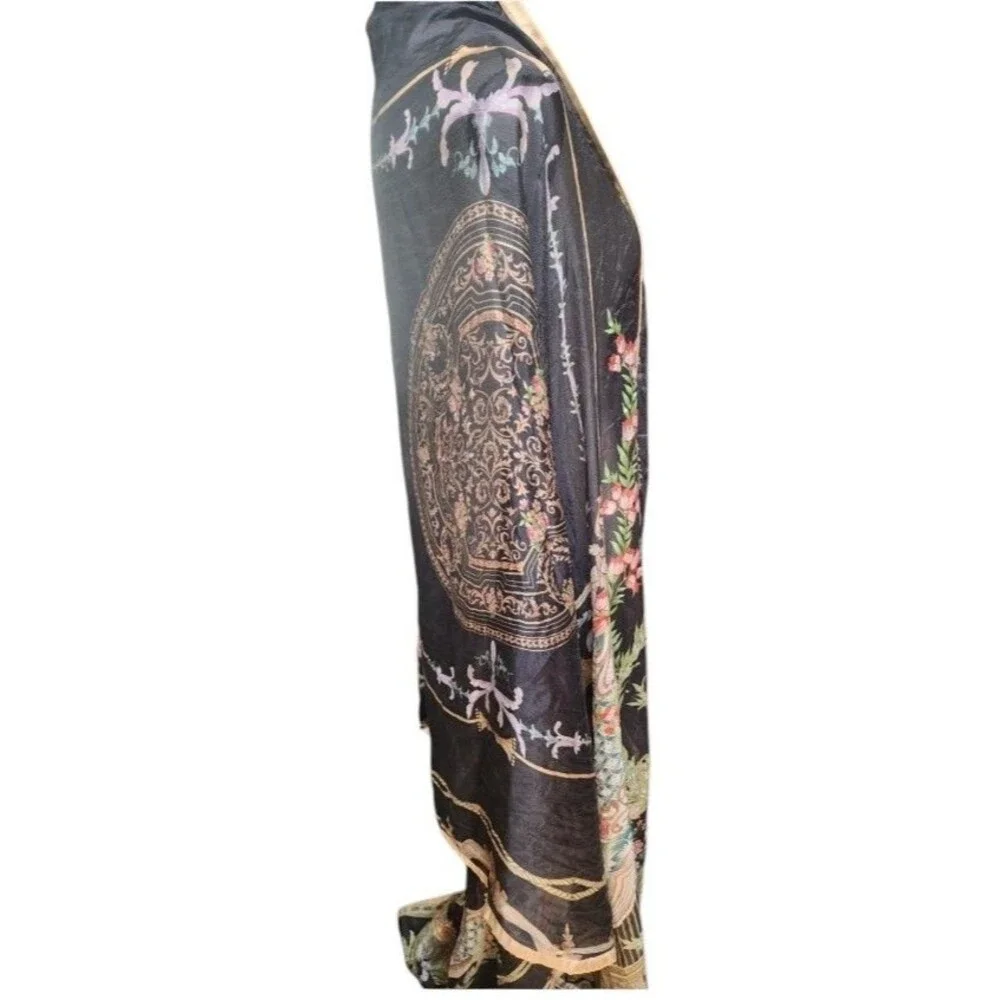 Vintage Silk Scarf Wrap Flowy Colorful Classic 95" x 43" - Picture 3 of 5